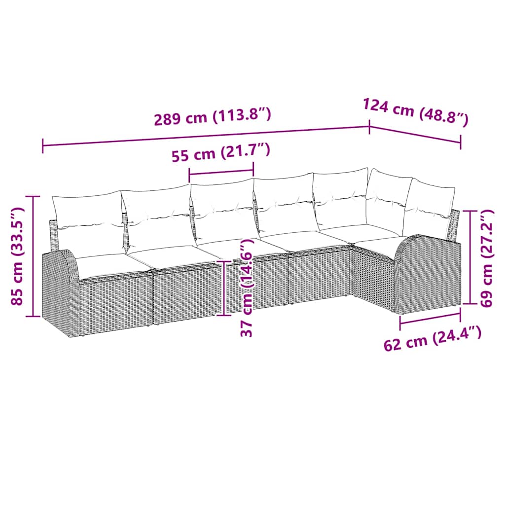 Gartensofa-set 6 stk. Schwarz und Weiß Poly-Rattan