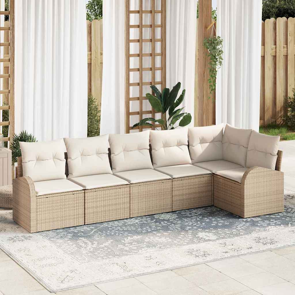 Gartensofa-set 6 stk. Beige und Weiß Poly-Rattan