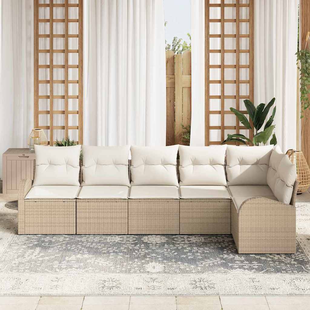 Gartensofa-set 6 stk. Beige und Weiß Poly-Rattan