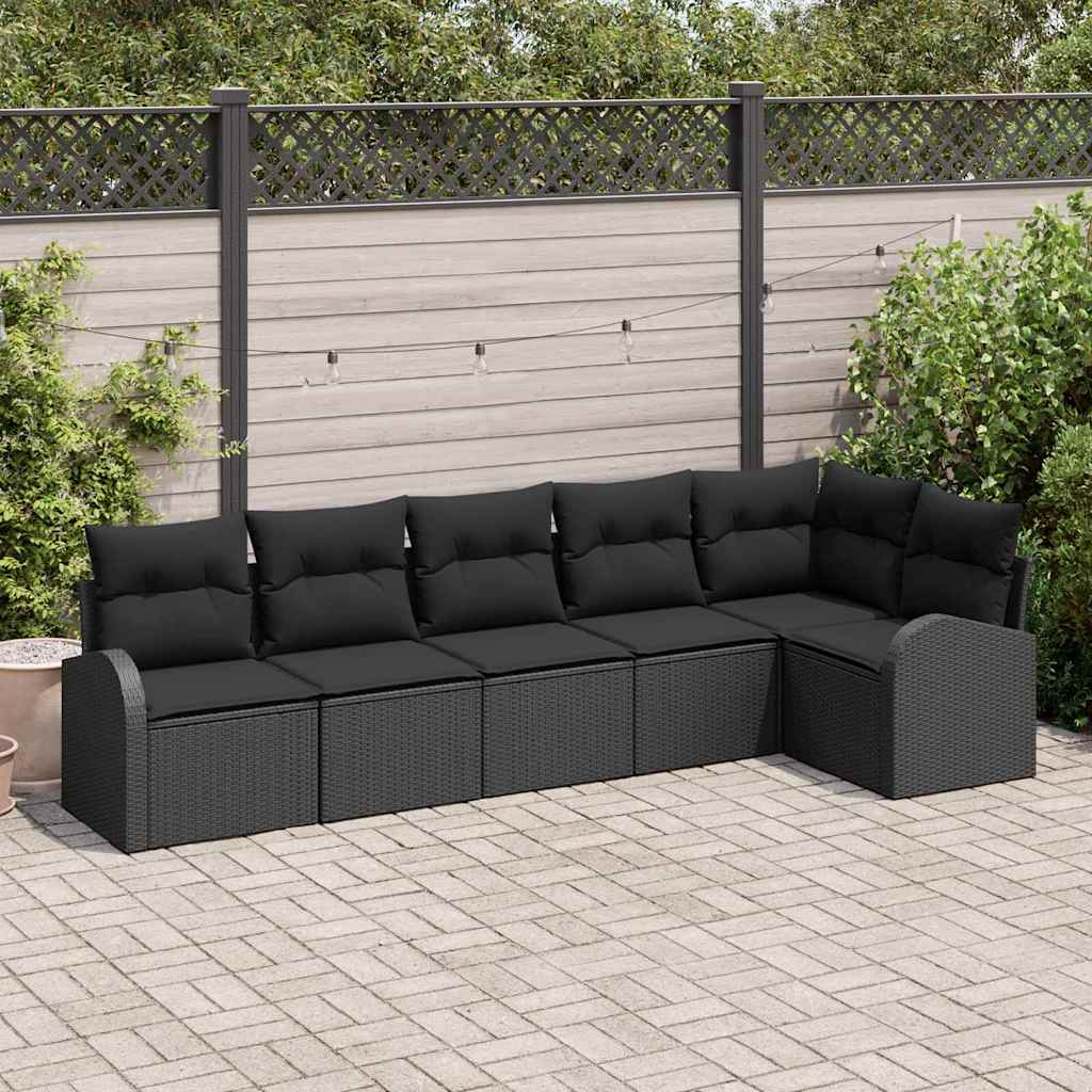 Gartensofa-set 6 stk. Schwarz Poly-Rattan