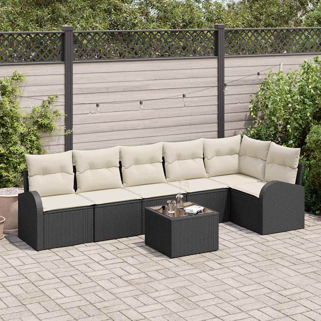 Gartensofa-set 7 stk. Schwarz und Weiß Poly-Rattan