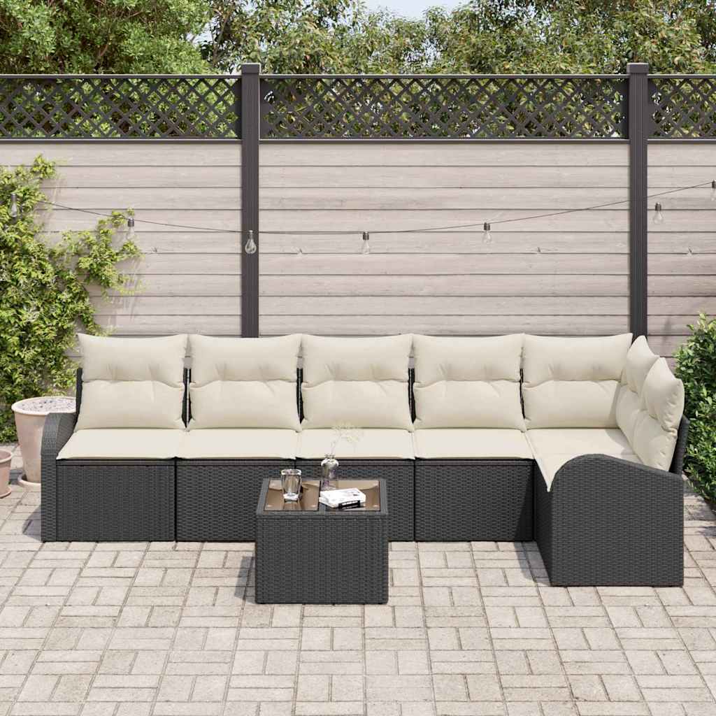 Gartensofa-set 7 stk. Schwarz und Weiß Poly-Rattan