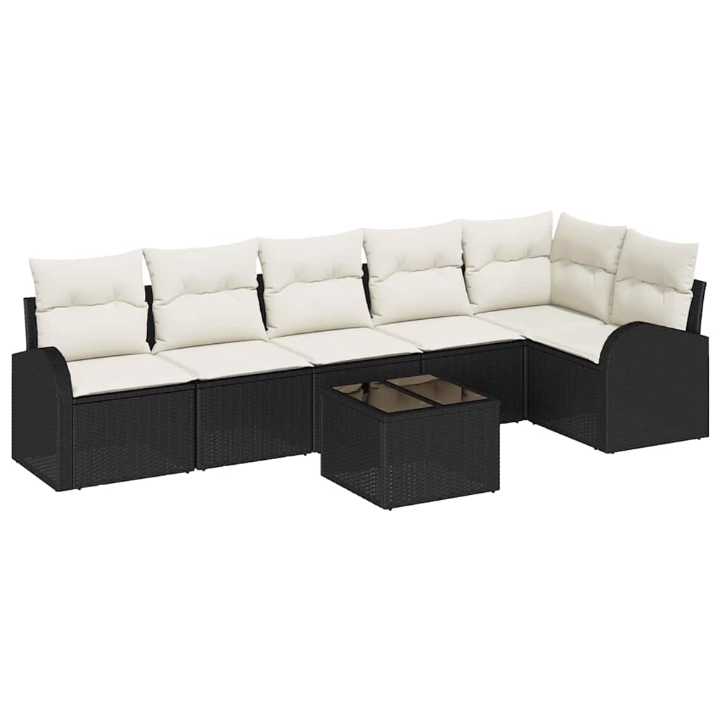 Gartensofa-set 7 stk. Schwarz und Weiß Poly-Rattan