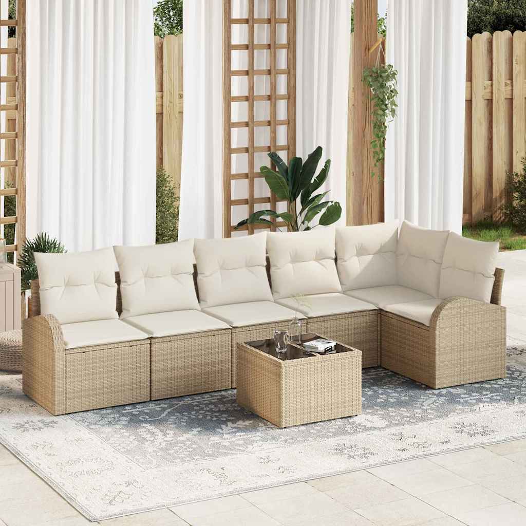 Gartensofa-set 7 stk. Beige und Weiß Poly-Rattan