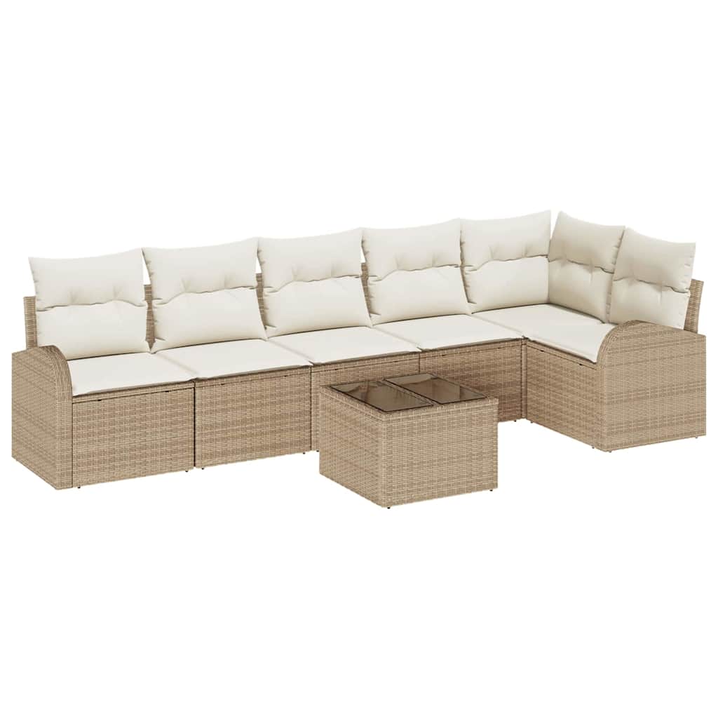 Gartensofa-set 7 stk. Beige und Weiß Poly-Rattan