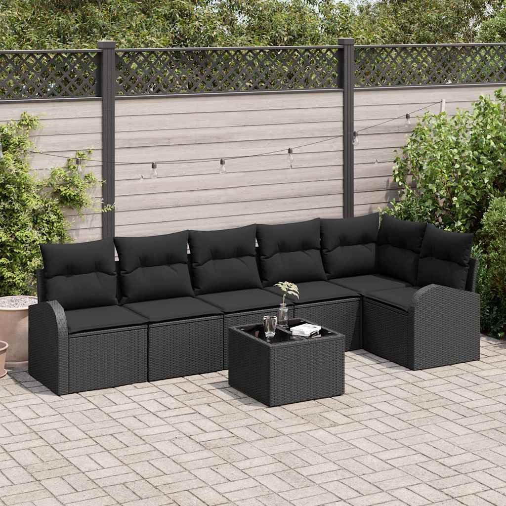 Gartensofa-set 7 stk. Schwarz Poly-Rattan