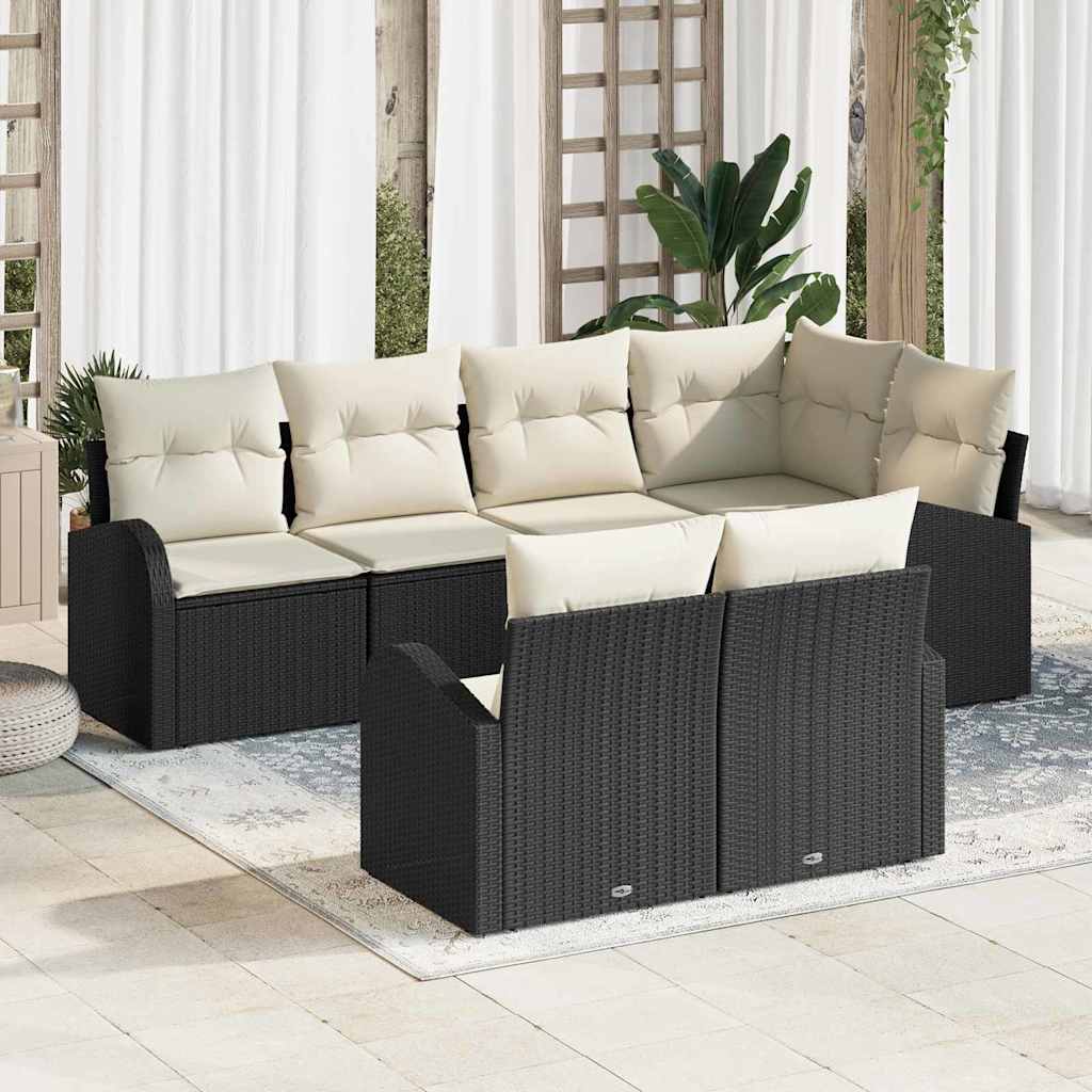 Gartensofa-set 7 stk. Schwarz und Weiß Poly-Rattan