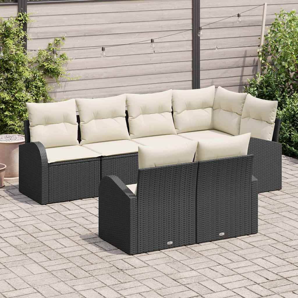Gartensofa-set 7 stk. Schwarz und Weiß Poly-Rattan