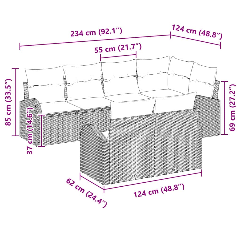 Gartensofa-set 7 stk. Schwarz und Weiß Poly-Rattan