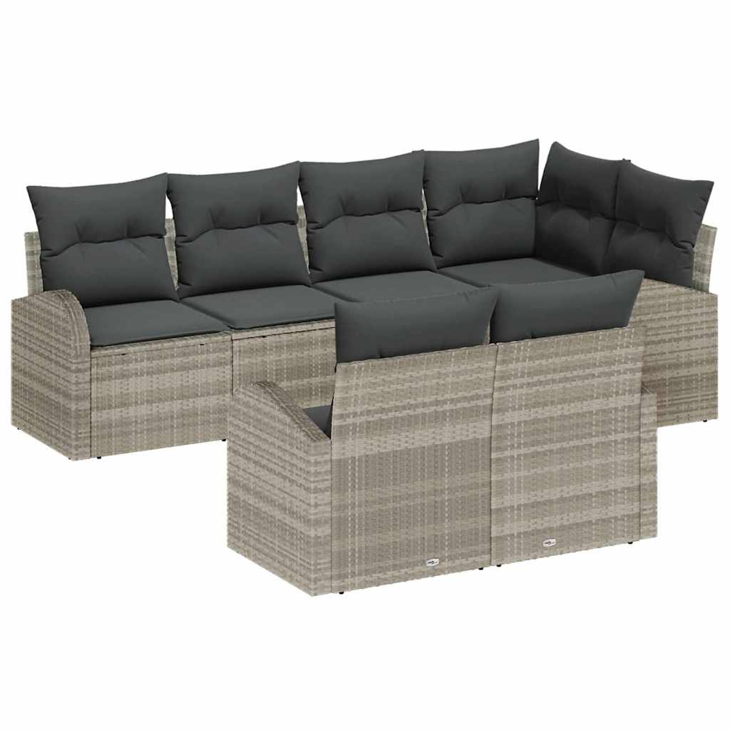 Gartensofa-set 7 stk. Hellgrau Poly-Rattan