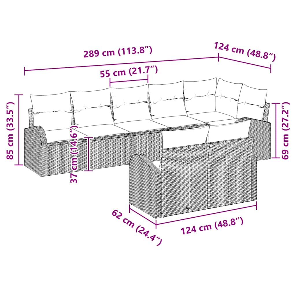 Gartensofa-set 8 stk. Schwarz Poly-Rattan