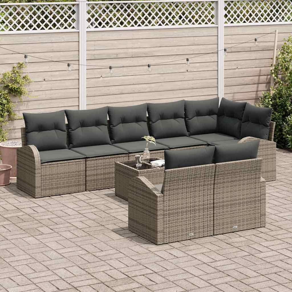 Gartensofa-set 9 stk. Grau Poly-Rattan