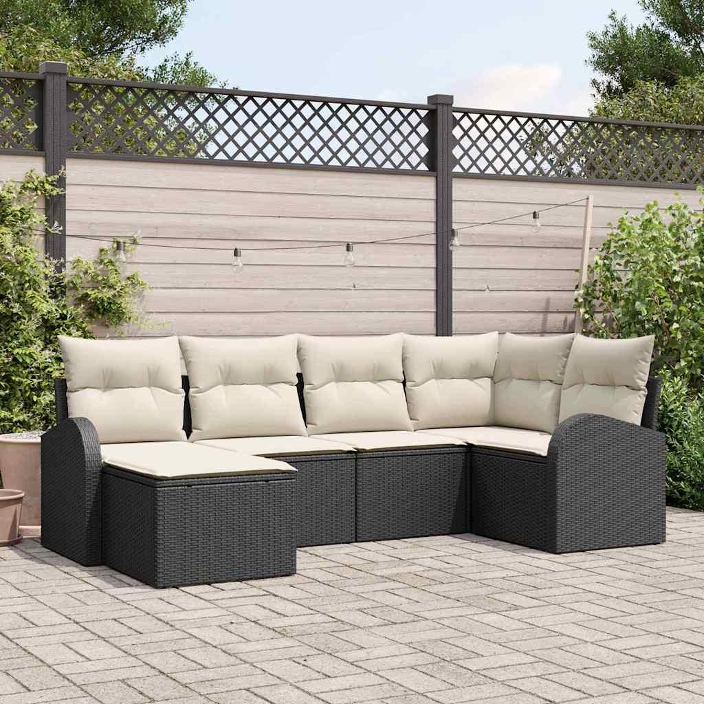 Sofa Set 6 stk. Schwarz und Weiß Poly-Rattan