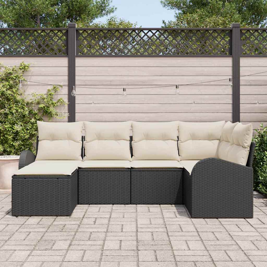 Sofa Set 6 stk. Schwarz und Weiß Poly-Rattan