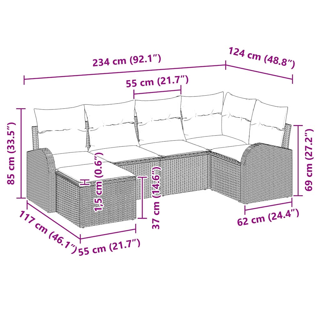 Sofa Set 6 stk. Schwarz und Weiß Poly-Rattan