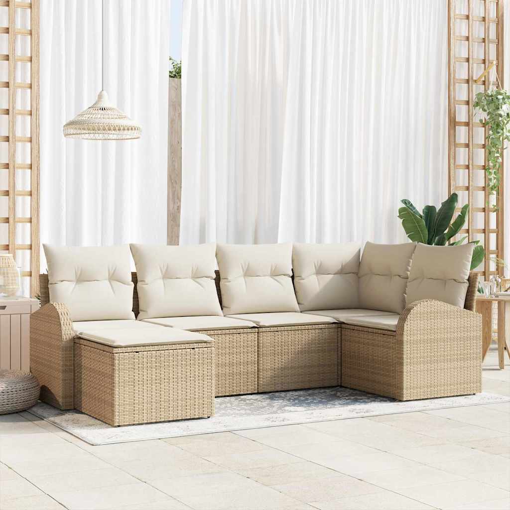 Sofa Set 6 stk. Beige und Weiß Poly-Rattan