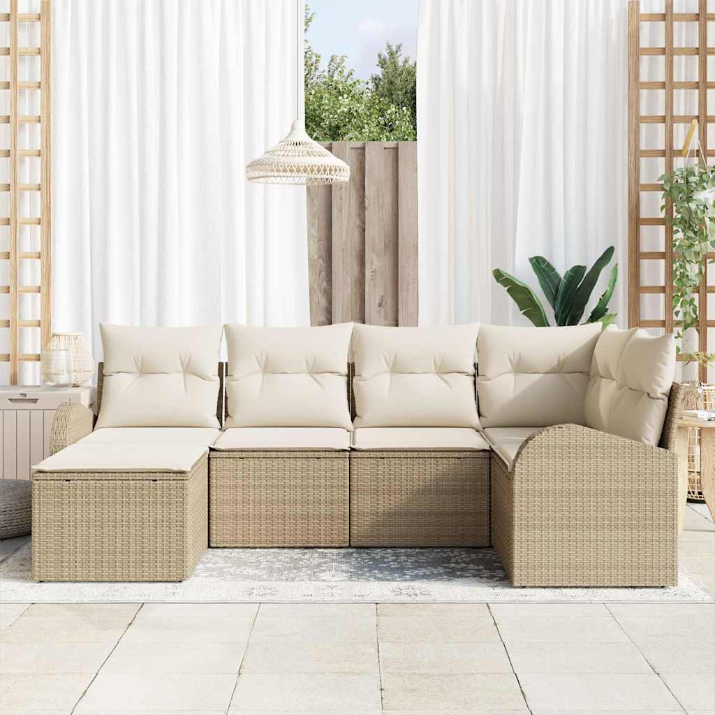 Sofa Set 6 stk. Beige und Weiß Poly-Rattan