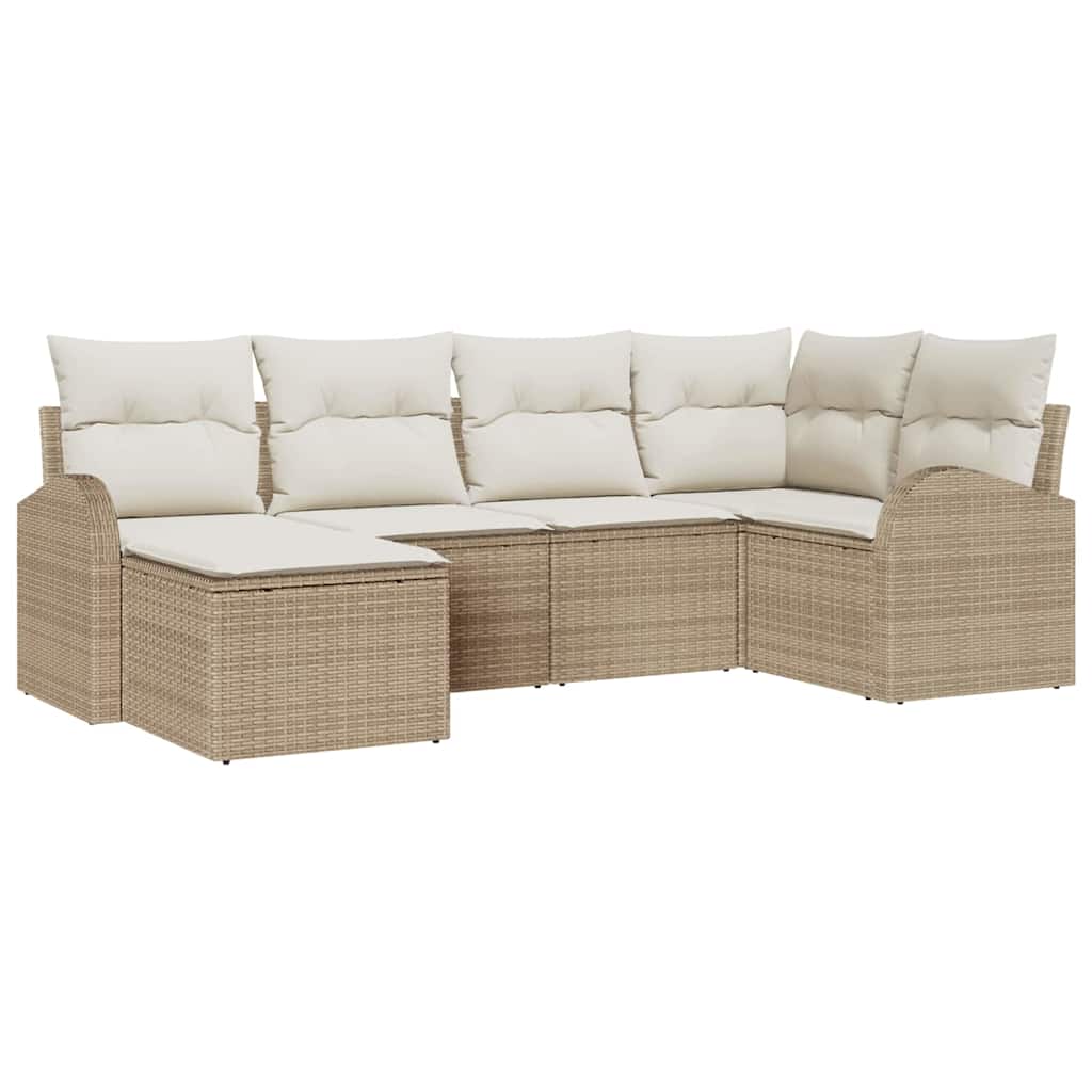 Sofa Set 6 stk. Beige und Weiß Poly-Rattan