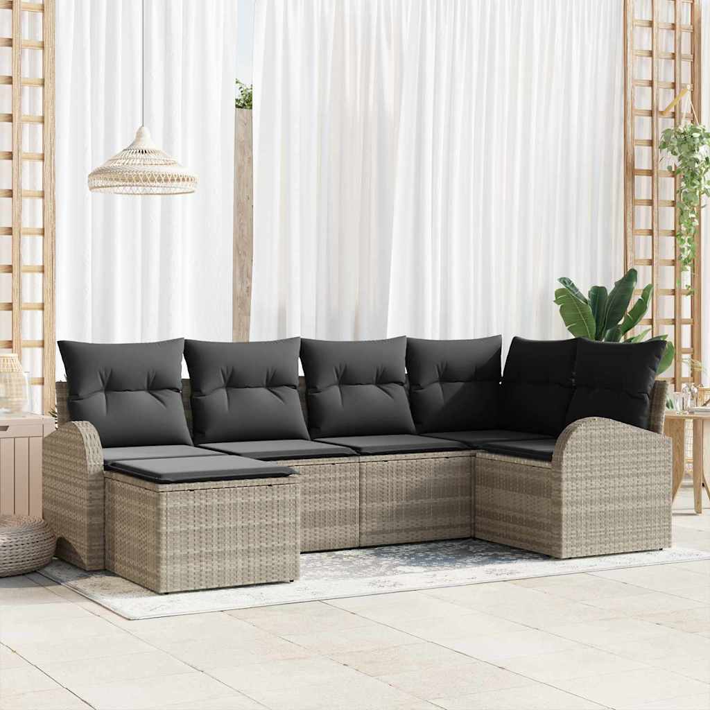 Sofa Set 6 stk. Hellgrau Poly-Rattan