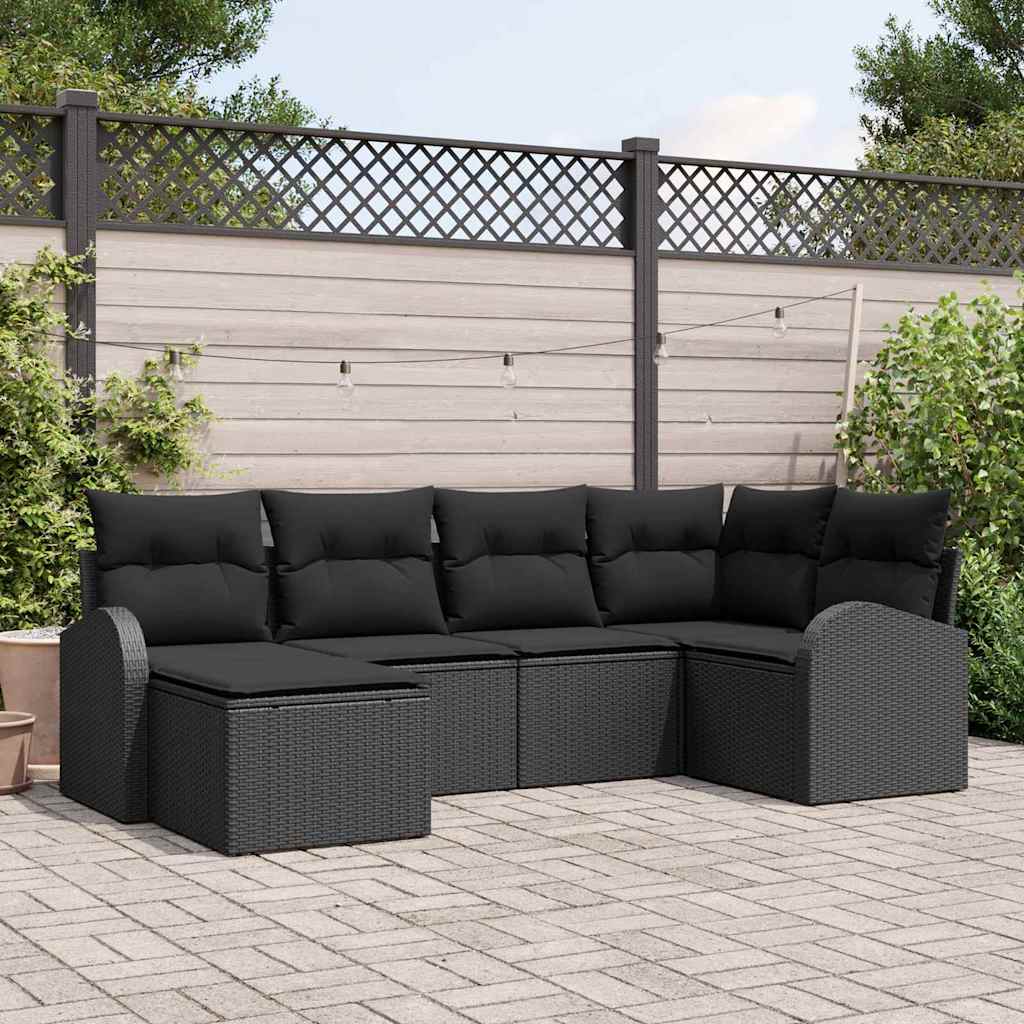 Sofa Set 6 stk. Schwarz Poly-Rattan