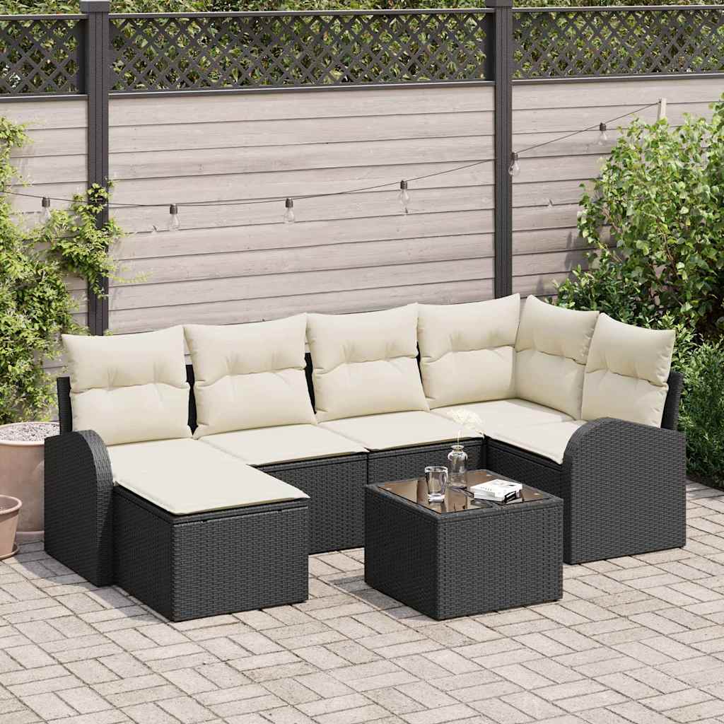 Sofa Set 7 stk. Schwarz und Weiß Poly-Rattan