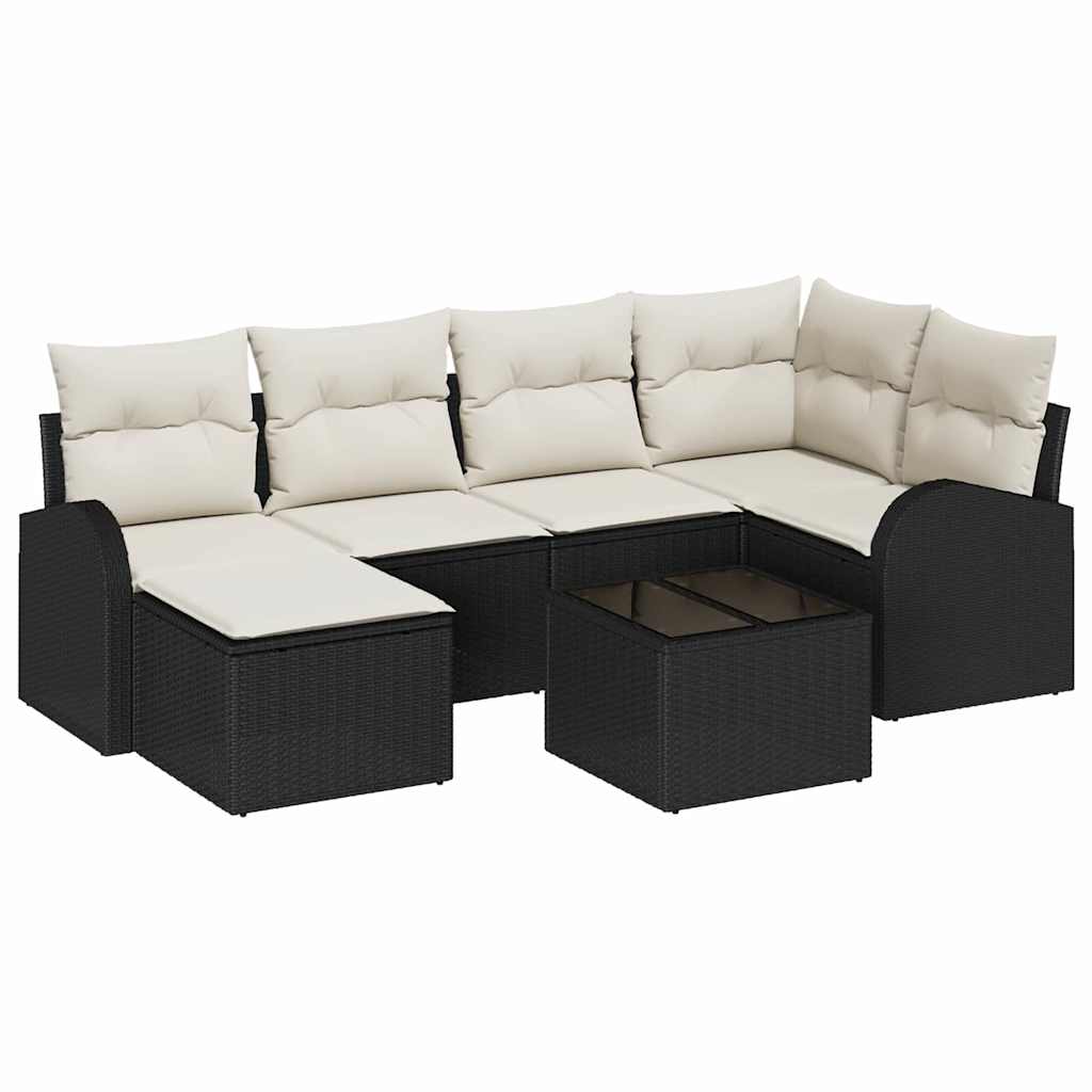 Sofa Set 7 stk. Schwarz und Weiß Poly-Rattan