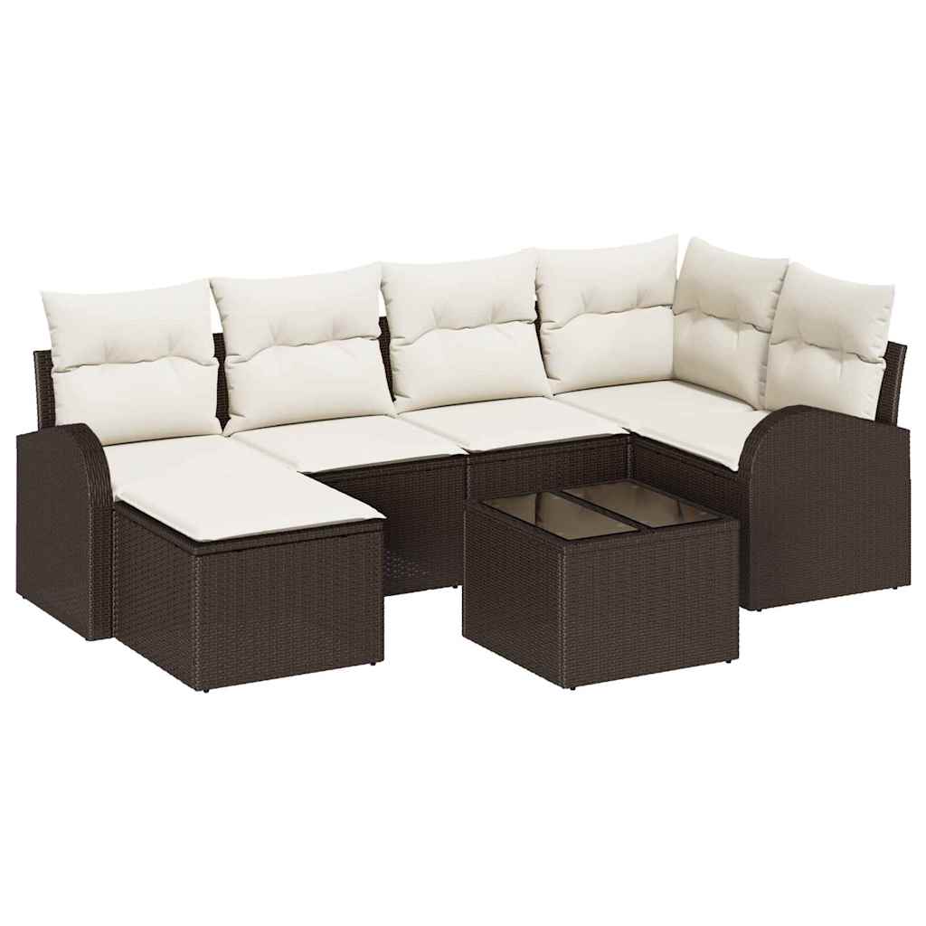Sofa Set mit Kissen 7 pcs Braun und Weiß Poly-Rattan