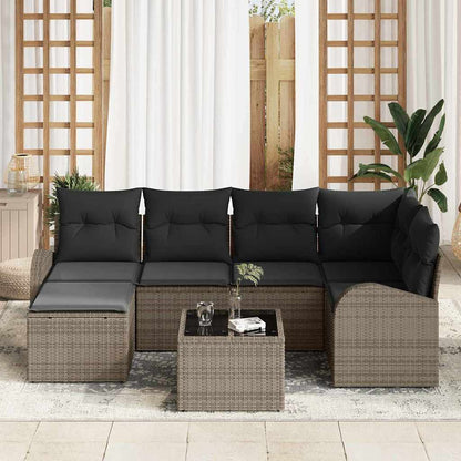 Sofa Set 7 stk. Grau Poly-Rattan