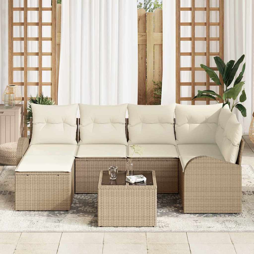 Sofa Set 7 stk. Beige und Weiß Poly-Rattan