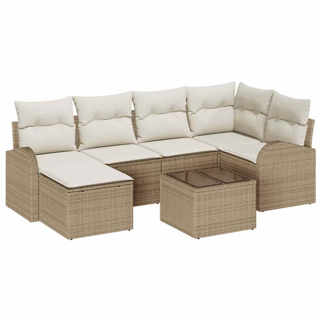 Sofa Set 7 stk. Beige und Weiß Poly-Rattan