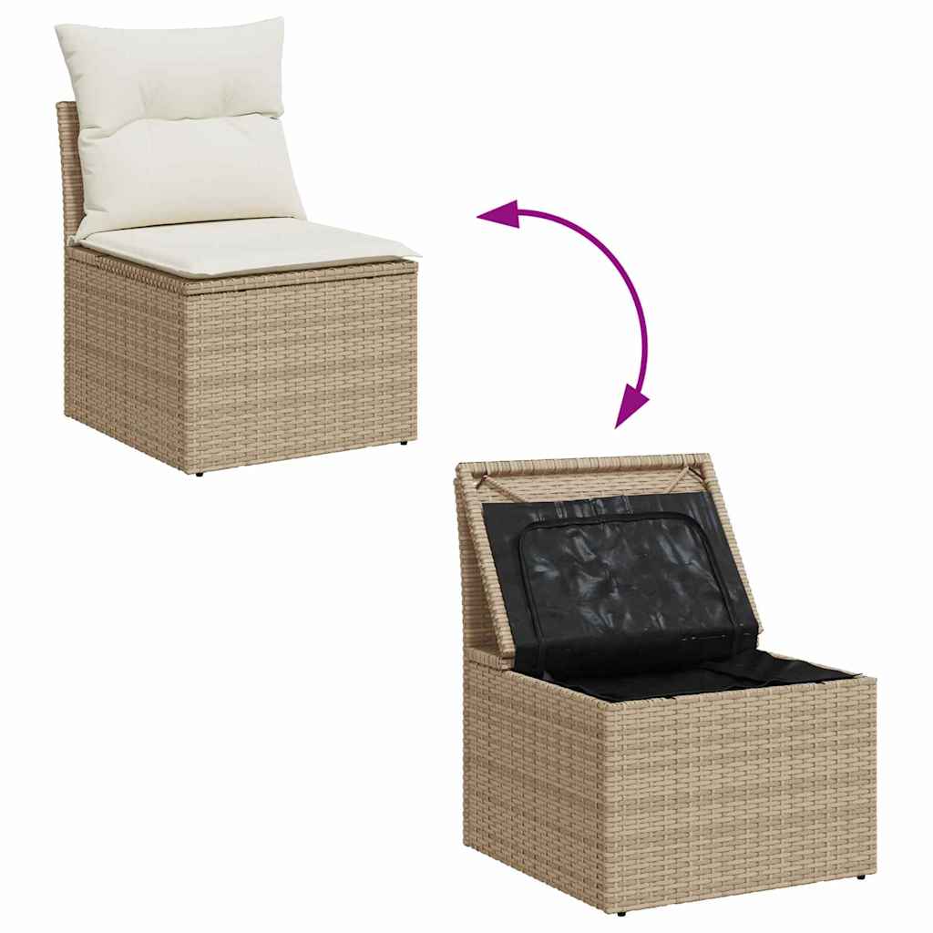Sofa Set 7 stk. Beige und Weiß Poly-Rattan