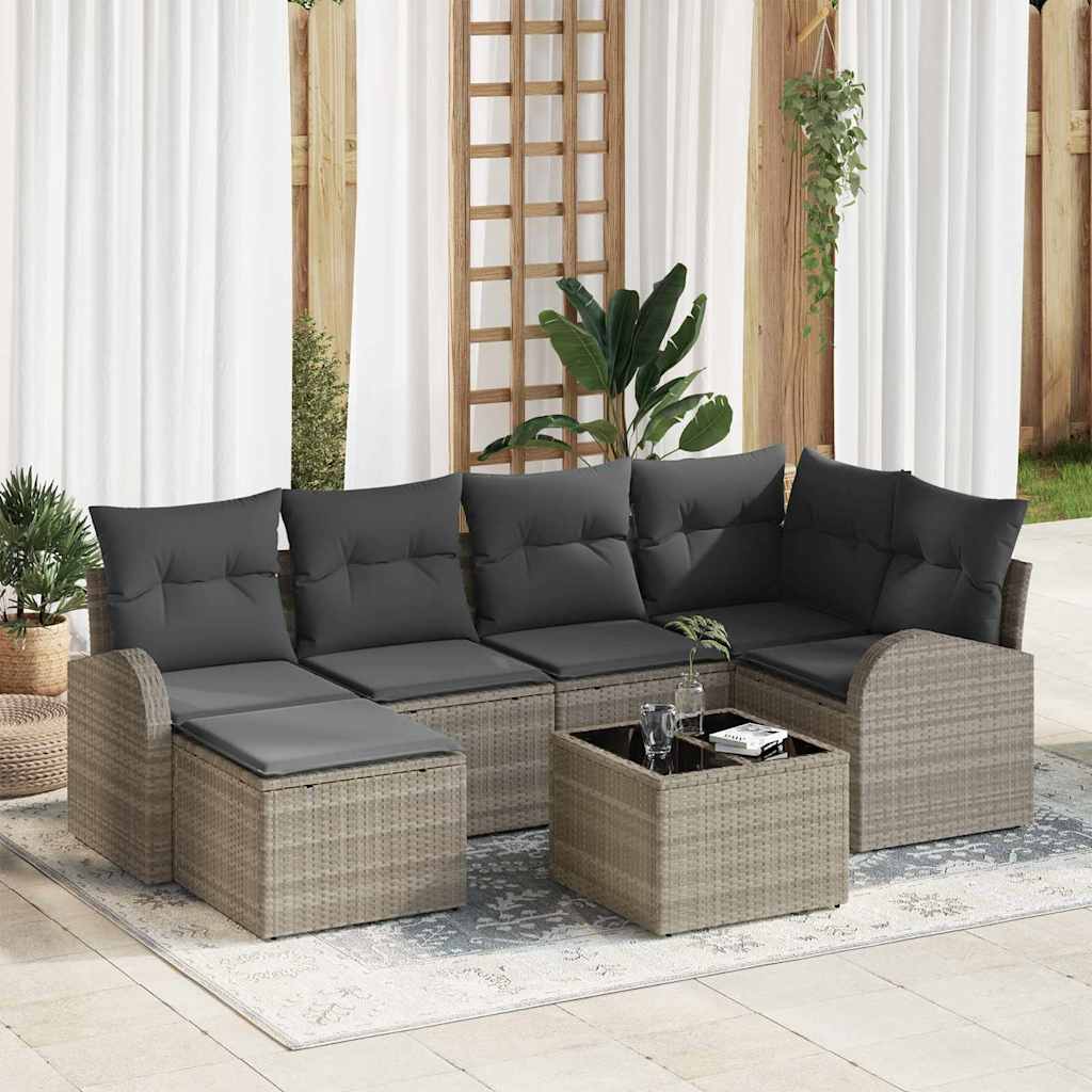 Sofa Set 7 stk. Hellgrau Poly-Rattan