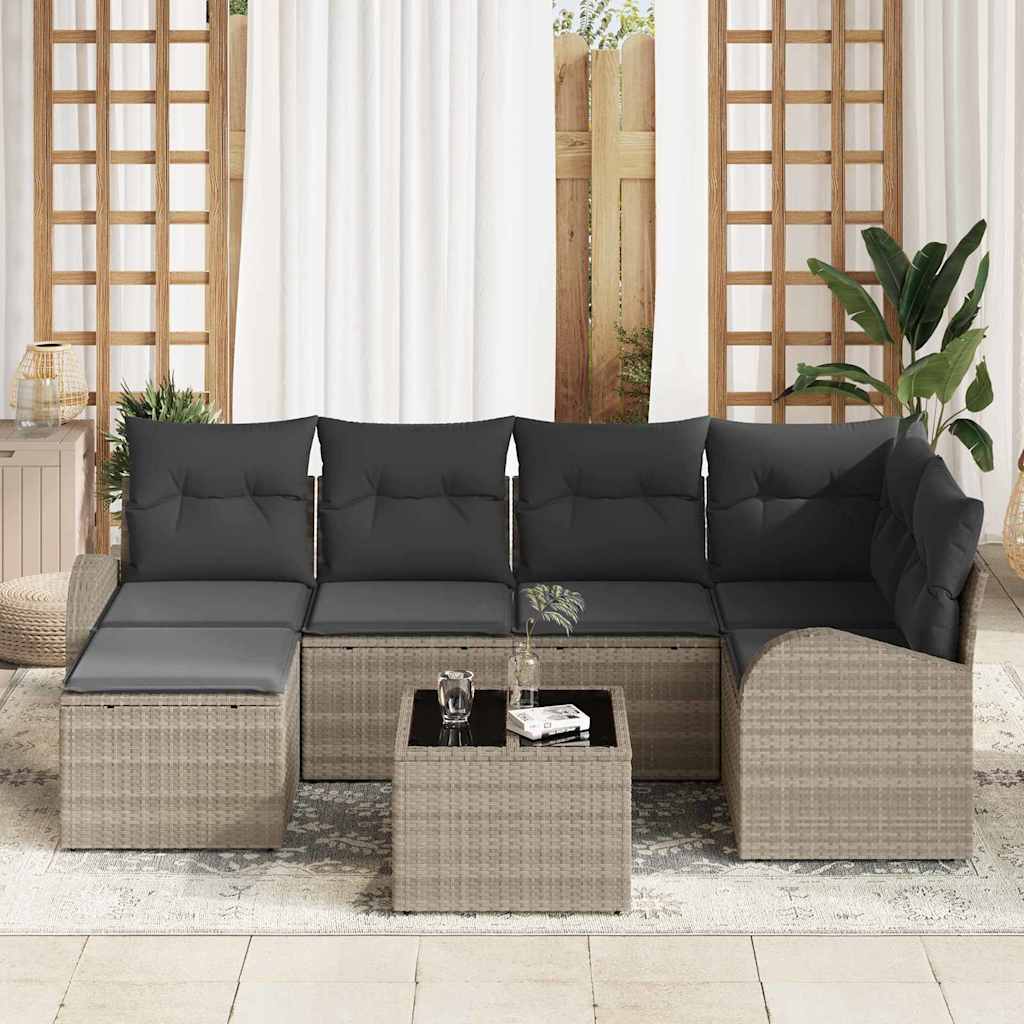 Sofa Set 7 stk. Hellgrau Poly-Rattan