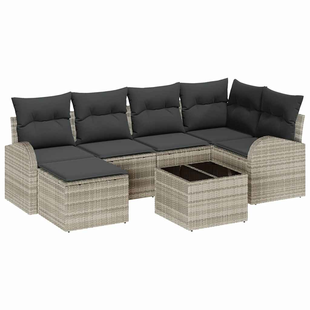 Sofa Set 7 stk. Hellgrau Poly-Rattan