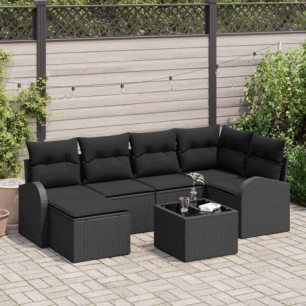 Sofa Set 7 stk. Schwarz Poly-Rattan