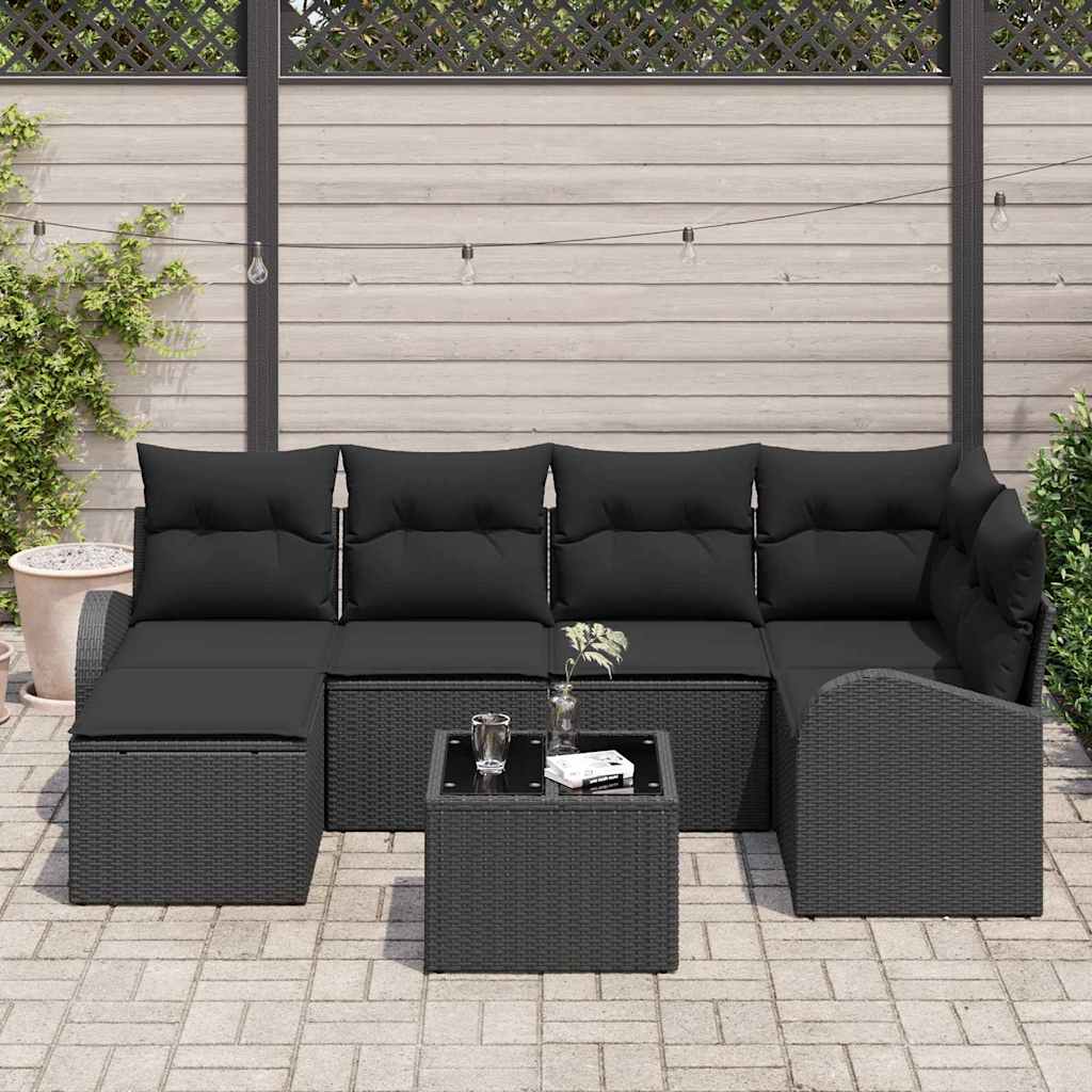 Sofa Set 7 stk. Schwarz Poly-Rattan