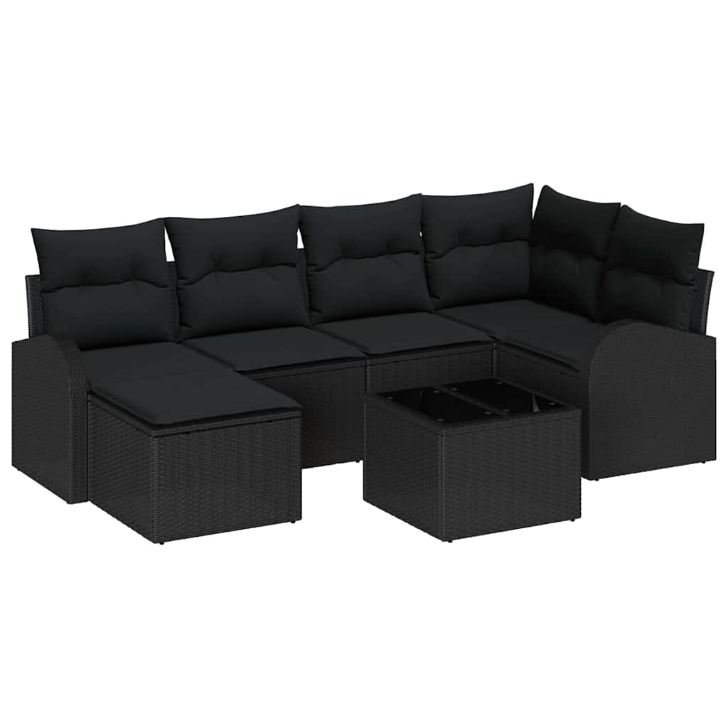 Sofa Set 7 stk. Schwarz Poly-Rattan