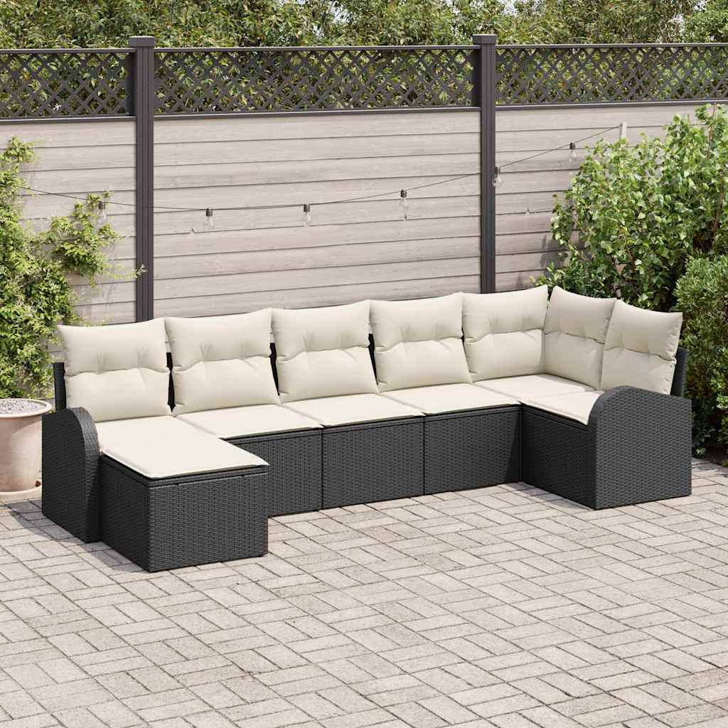 Sofa Set 7 stk. Schwarz Poly-Rattan