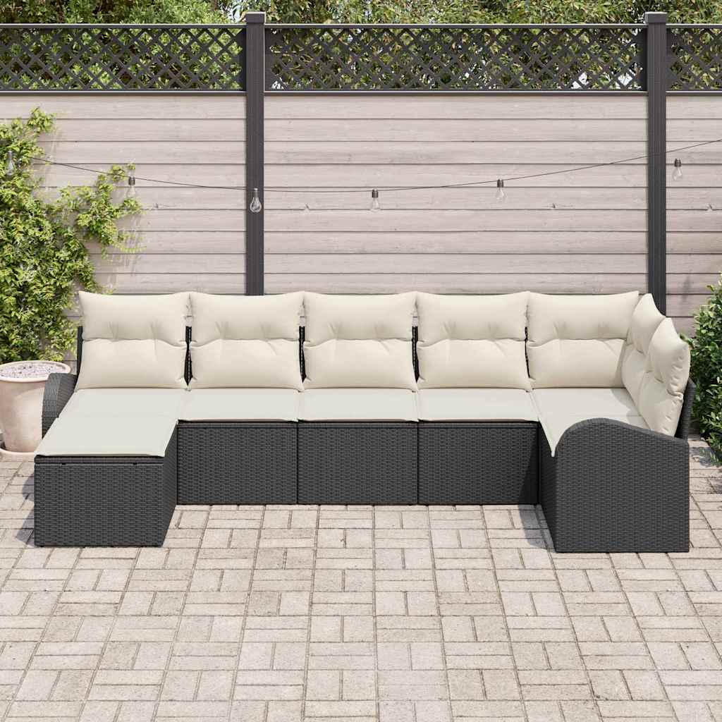 Sofa Set 7 stk. Schwarz Poly-Rattan