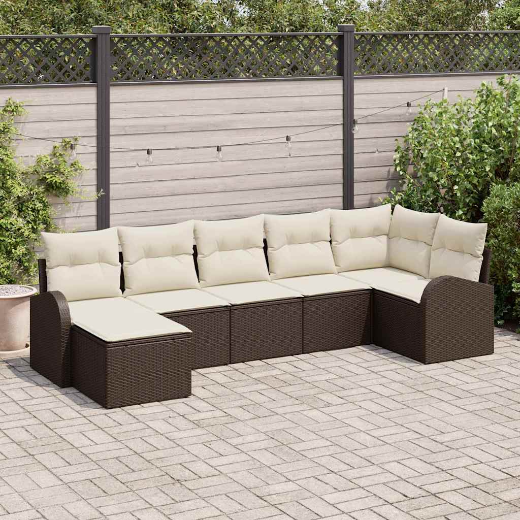 Sofa Set mit Kissen mit Speicher 7 pcs Braun Poly-Rattan