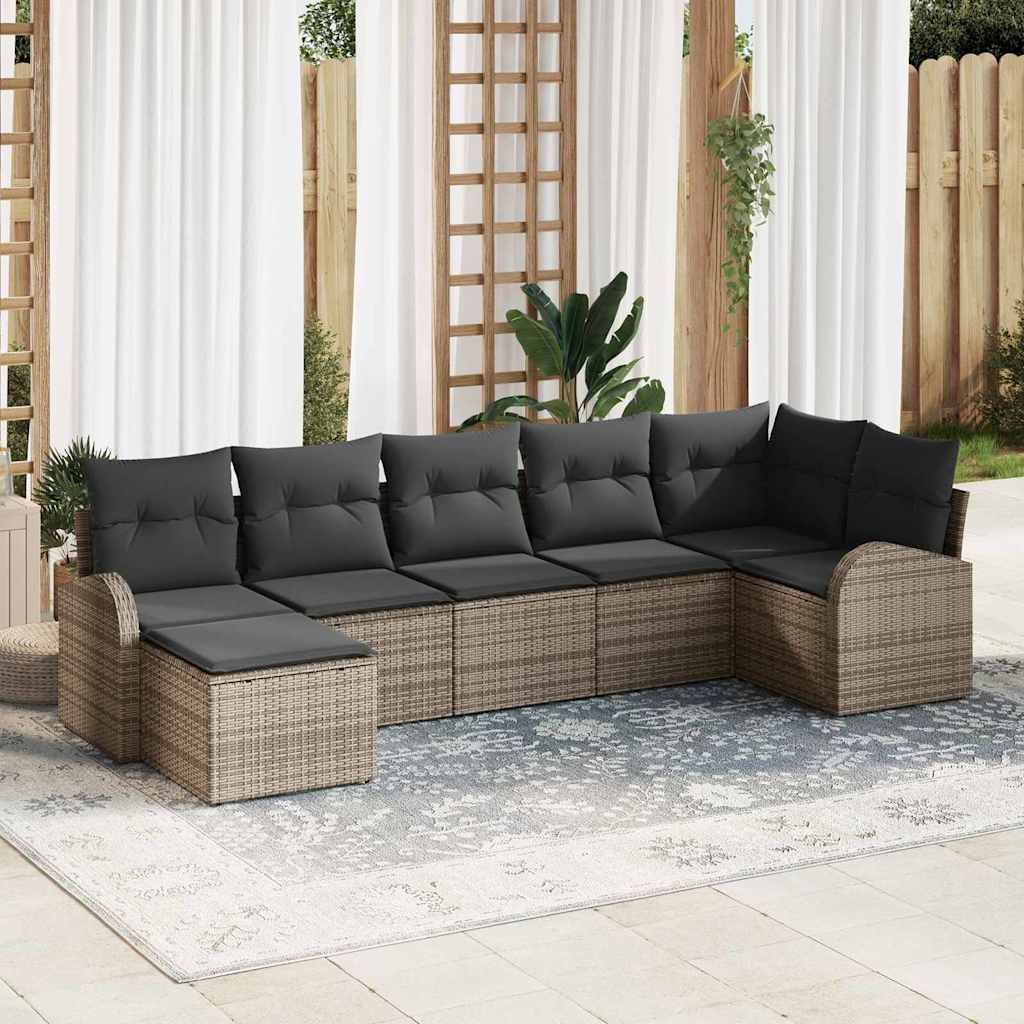 Sofa Set 7 stk. Grau Poly-Rattan