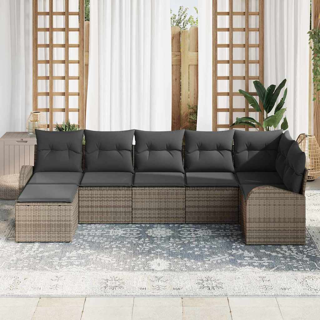Sofa Set 7 stk. Grau Poly-Rattan