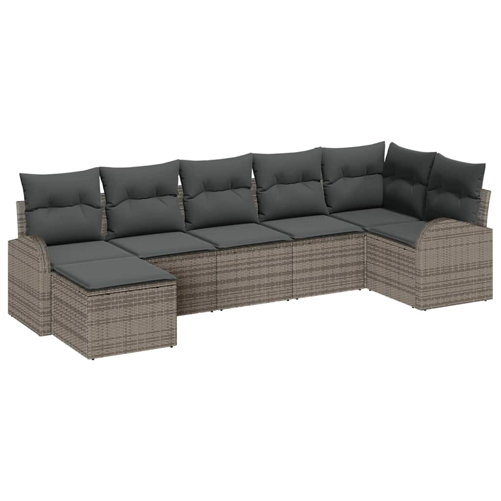 Sofa Set 7 stk. Grau Poly-Rattan