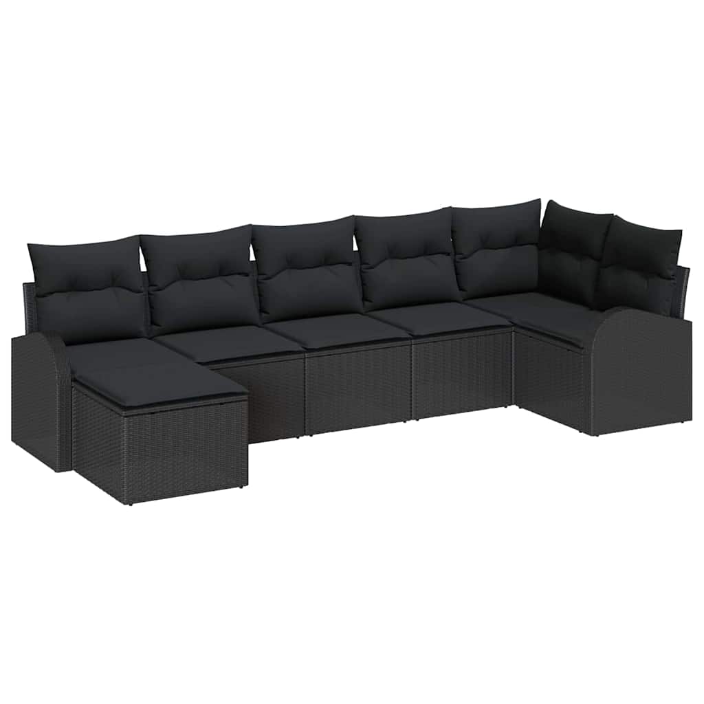 Sofa Set 7 stk. Schwarz Poly-Rattan