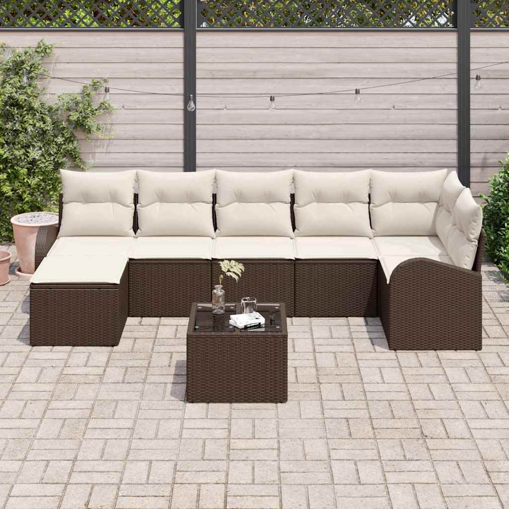 Sofa Set mit Kissen mit Speicher 8 pcs Braun Poly-Rattan
