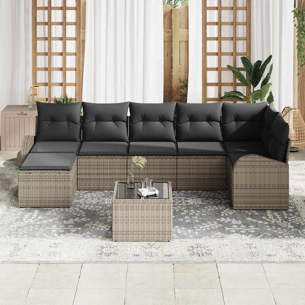 Sofa Set 8 stk. Grau Poly-Rattan