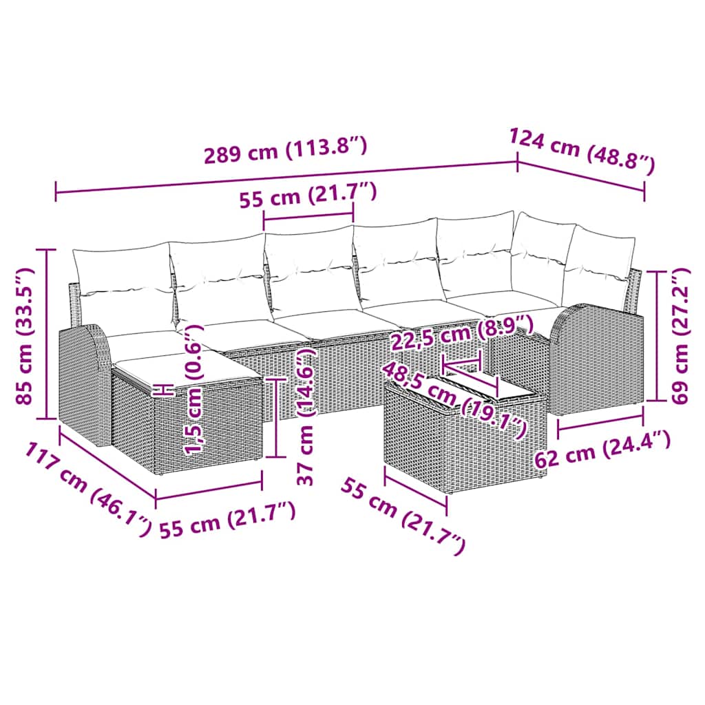 Sofa Set 8 stk. Grau Poly-Rattan