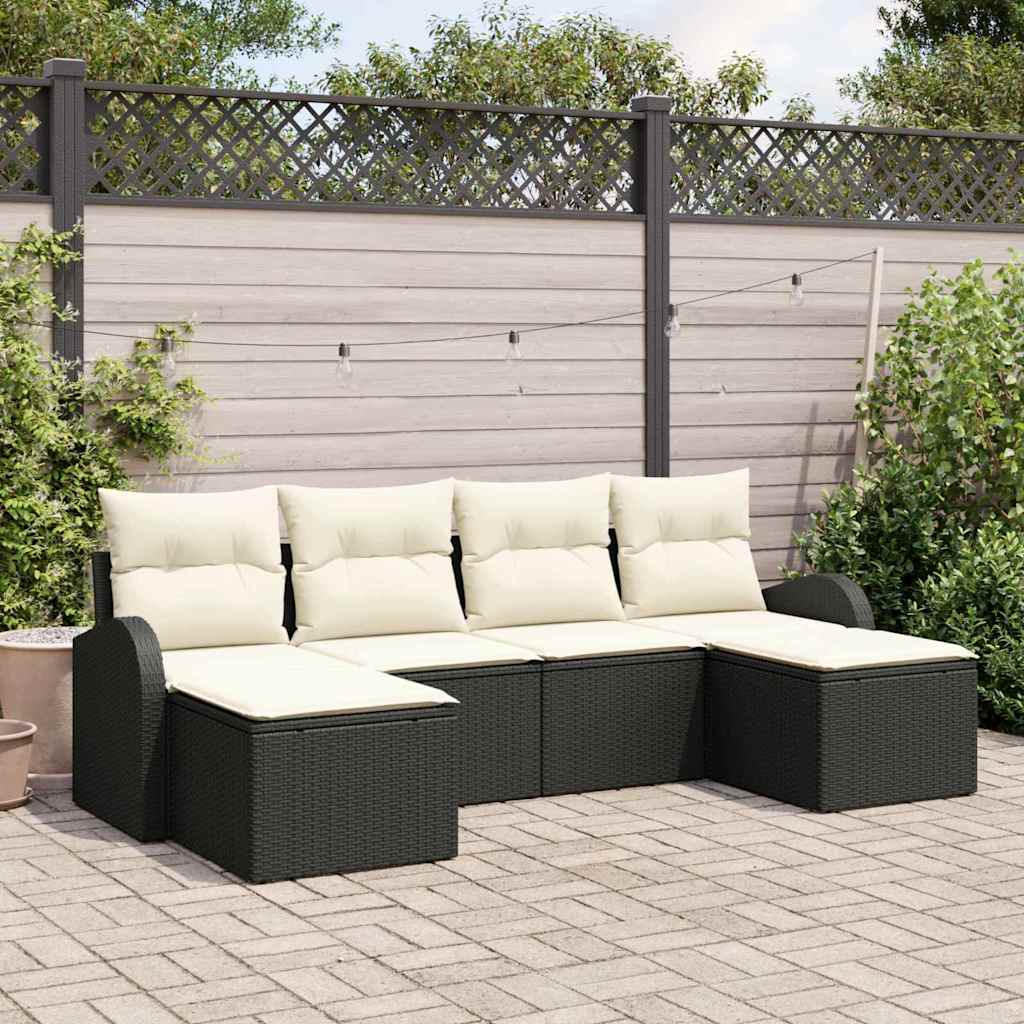 Sofa Set 6 stk. Schwarz und Weiß Poly-Rattan