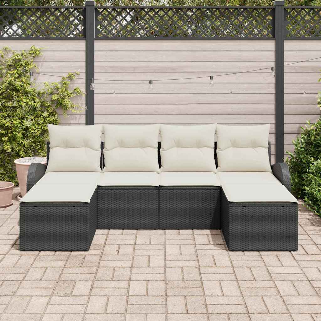 Sofa Set 6 stk. Schwarz und Weiß Poly-Rattan
