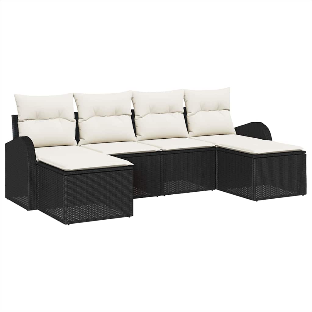 Sofa Set 6 stk. Schwarz und Weiß Poly-Rattan